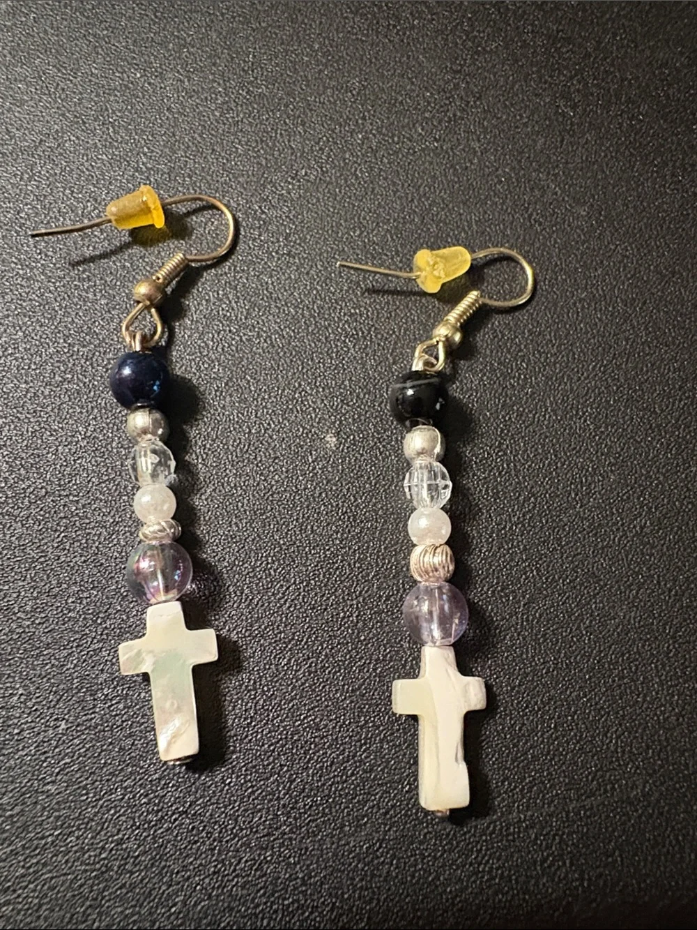 Dainty White Cross Bead Drop Earrings - Women Jewelry